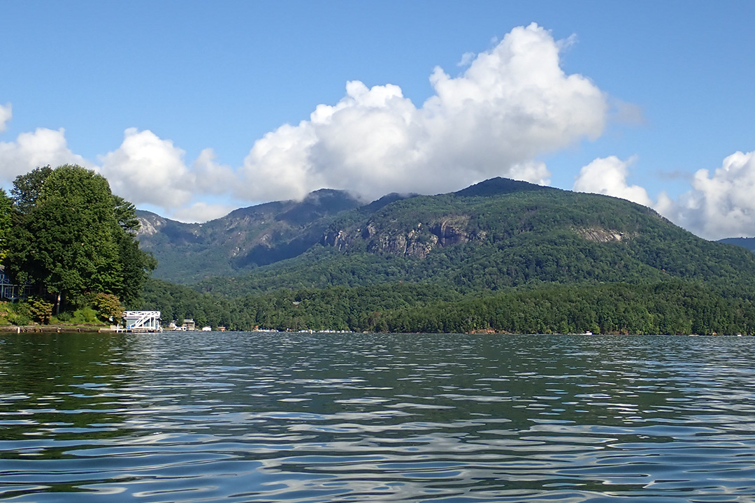 View from a kayak on Lake Lure