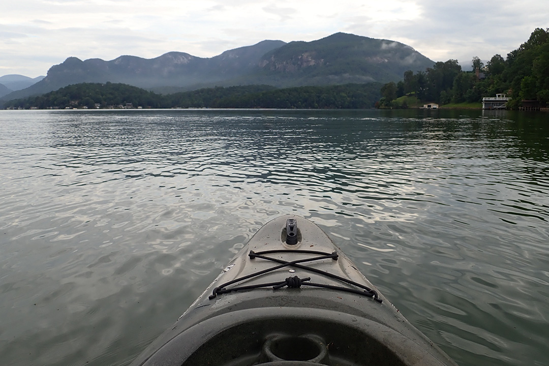 View from a kayak on Lake Lure.